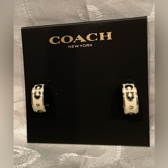 Coach Gold and Cream Logo Huggie Earrings. New - Picture 1 of 6